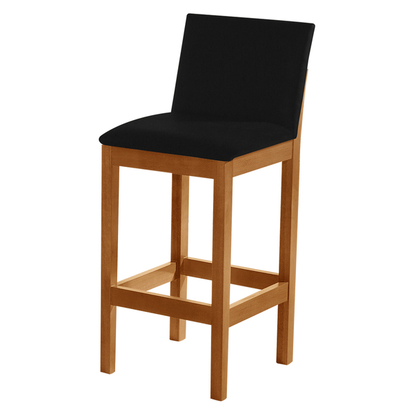 Banqueta Alta Pérola Com Encosto Estofado Veludo Preto Madeir