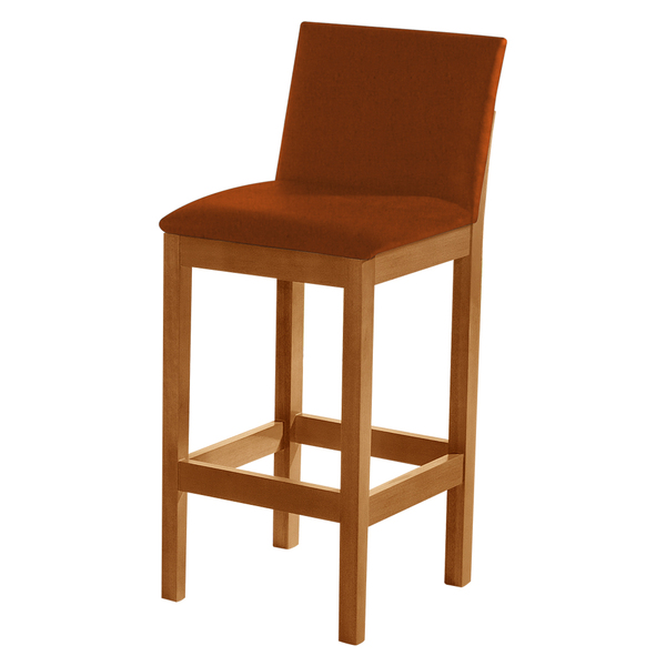 Banqueta Alta Pérola Com Encosto Estofado Veludo Terracota Ma