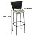 Banqueta Alta Prata Com Encosto Junco Preto Assento Floral Br