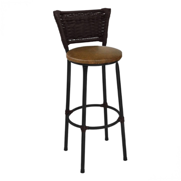 Banqueta Alta Preta Com Encosto Junco Argila Assento Marrom