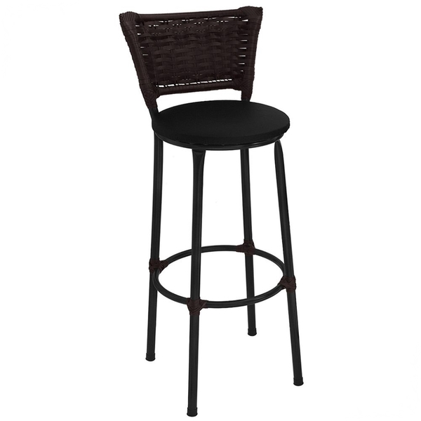 Banqueta Alta Preta Com Encosto Junco Argila Assento Preto