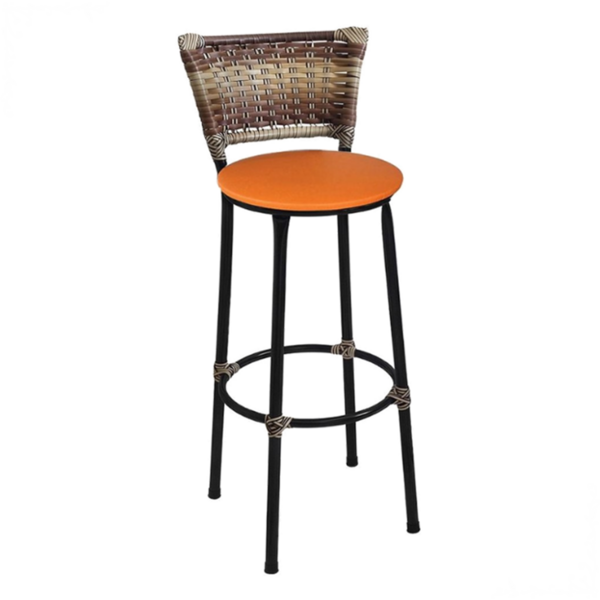 Banqueta Alta Preta Com Encosto Junco Capuccino Assento Laran