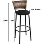 Banqueta Alta Preta Com Encosto Junco Capuccino Assento Preto