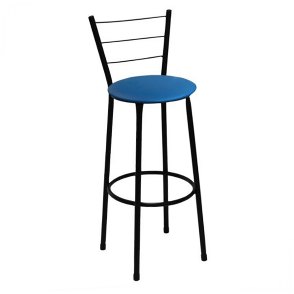 Banqueta Alta Preta Com Encosto Para Cozinha Assento Azul