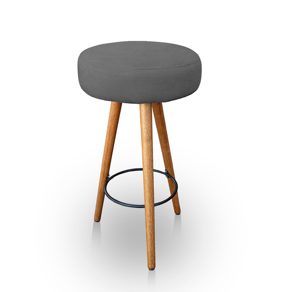 Banqueta Alta Redonda Cozinha E Sala Suede Cinza - Jylcrom