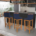 Banqueta Alta Rubi Veludo Azul Marinho Base Fixa De Madeira -