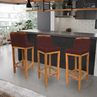 Banqueta Alta Rubi Veludo Marsala Base Fixa De Madeira - Pall