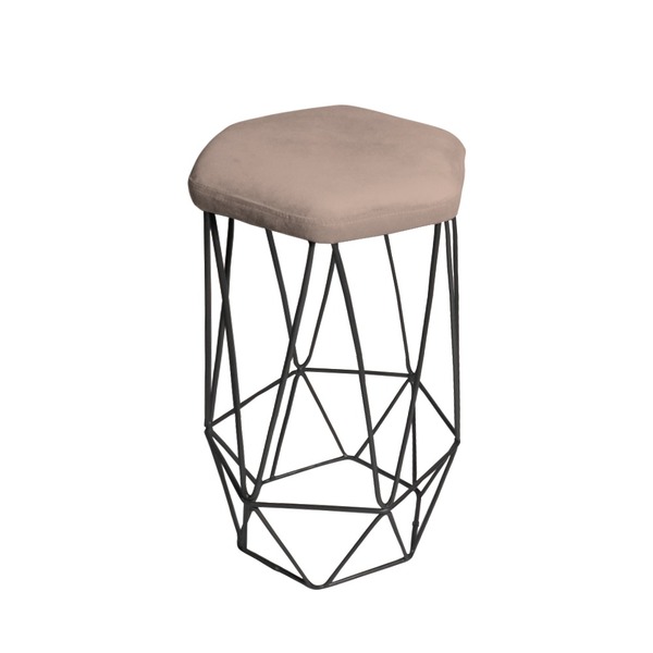 Banqueta Aramada Cappuccino Base De Ferro Preta Ppa Decor