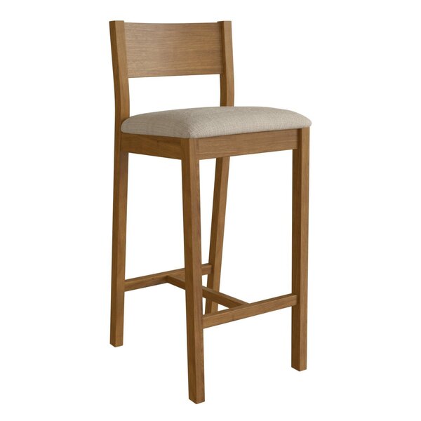 Banqueta Assento Estofado Madeira Maciça Manu Nogueira/bege