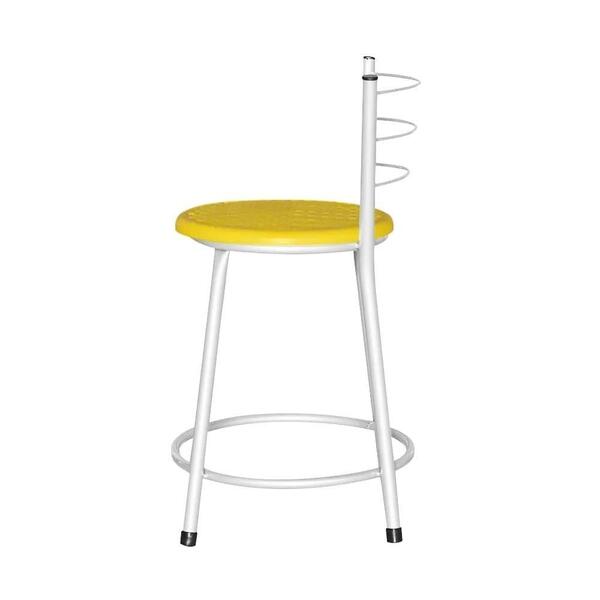 Banqueta Baixa Assento Ratan Branca Retro Amarelo