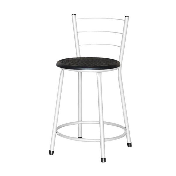 Banqueta Baixa Assento Ratan Branca Retro Preto