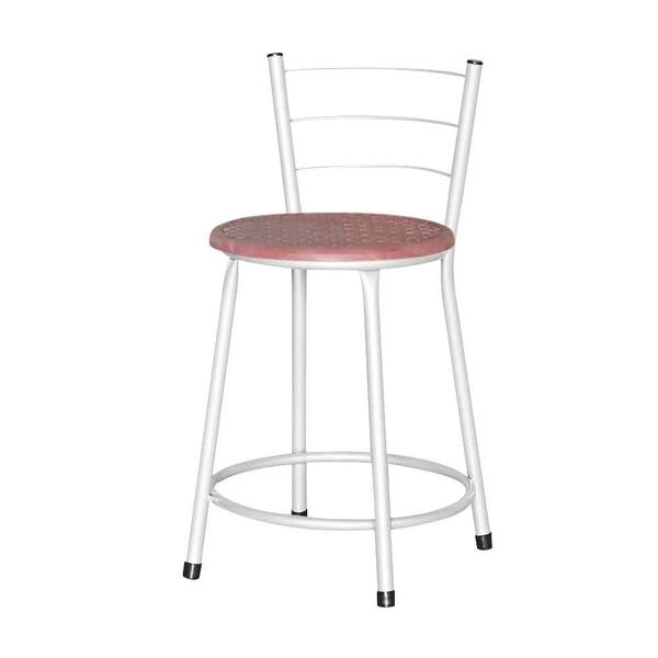 Banqueta Baixa Assento Ratan Branca Retro Terracota