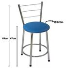 Banqueta Baixa Cromada Com Encosto Para Cozinha Assento Azul