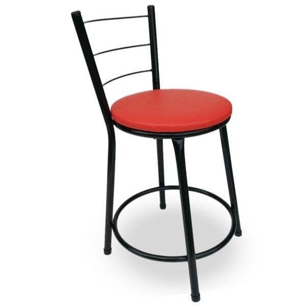 Banqueta Baixa De Aço Pintura Epóxi Preta Com Vermelho