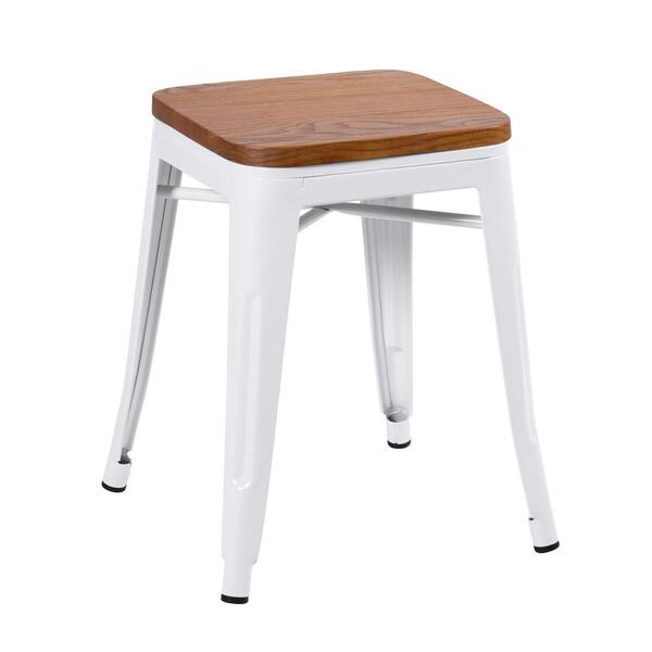 Banqueta Baixa Iron Tolix Com Assento De Madeira Canela - Bra