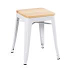 Banqueta Baixa Iron Tolix Com Assento De Madeira Clara - Bran