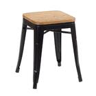 Banqueta Baixa Iron Tolix Com Assento De Madeira Rústica Clar