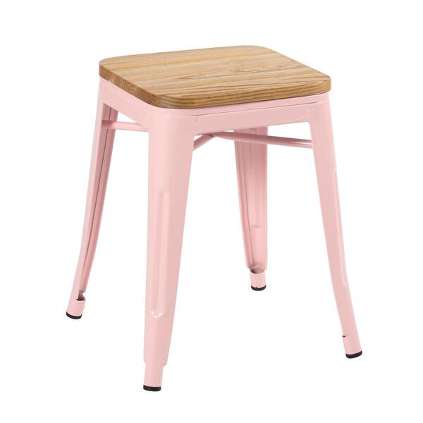 Banqueta Baixa Iron Tolix Com Assento De Madeira Rústica Clar