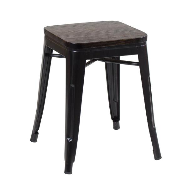 Banqueta Baixa Iron Tolix Com Assento De Madeira Rústica Escu