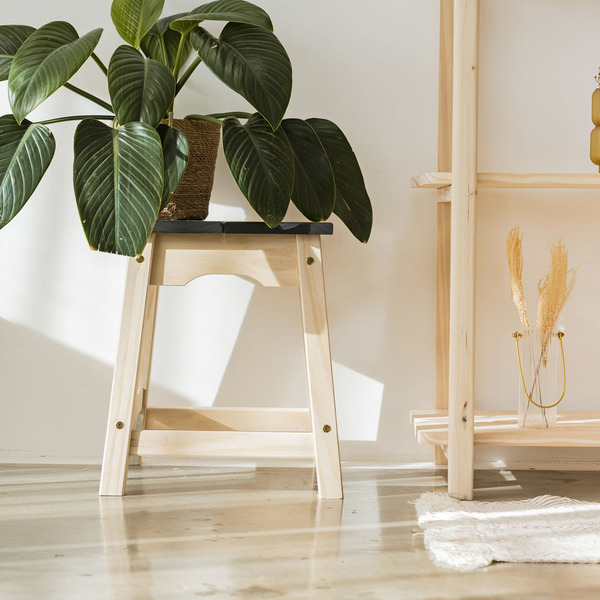 Banqueta Baixa Moema Em Madeira Preto E Natural - Natural E P