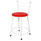 Banqueta Baixa Para Cozinha Branca Assento Vermelho