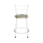 Banqueta Baixa Para Cozinha Epoxi Branca Estofado Floral Flor