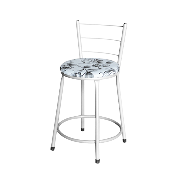 Banqueta Baixa Para Cozinha Epoxi Branca Estofado Floral Flor