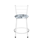 Banqueta Baixa Para Cozinha Epoxi Branca Estofado Floral Flor