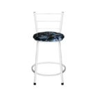 Banqueta Baixa Para Cozinha Epoxi Branca Estofado Floral Flor