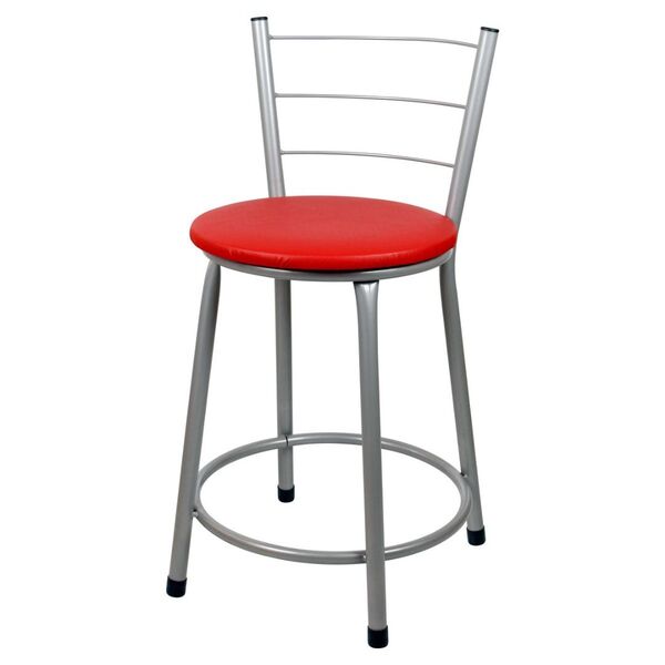 Banqueta Baixa Para Cozinha Epoxi Cinza Vermelho
