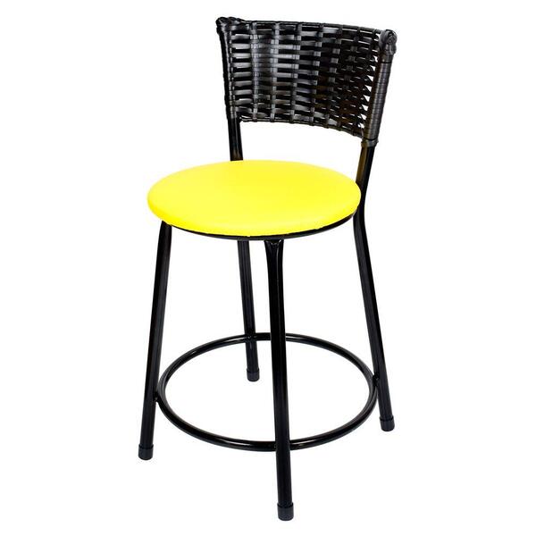 Banqueta Baixa Para Cozinha Hawai Preto Assento Amarelo