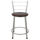 Banqueta Baixa Para Cozinha Prata Assento Marrom