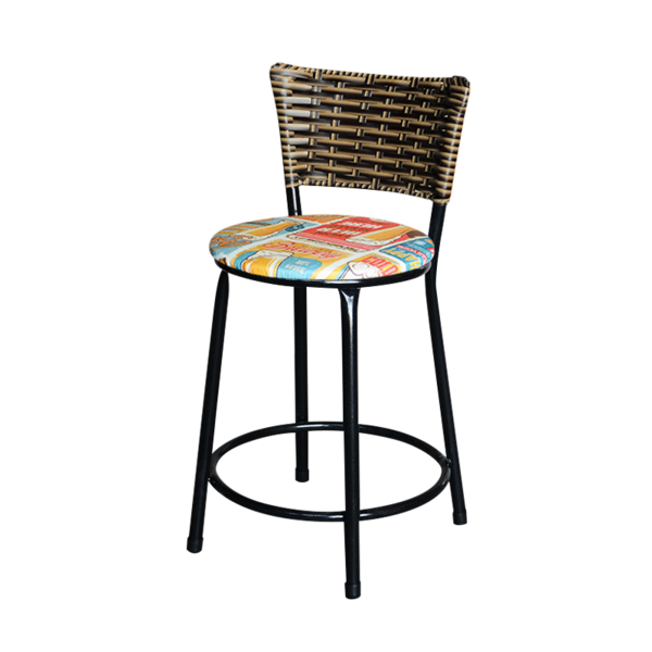 Banqueta Baixa Para Cozinha Ratan Cappuccino Preta Estofado C
