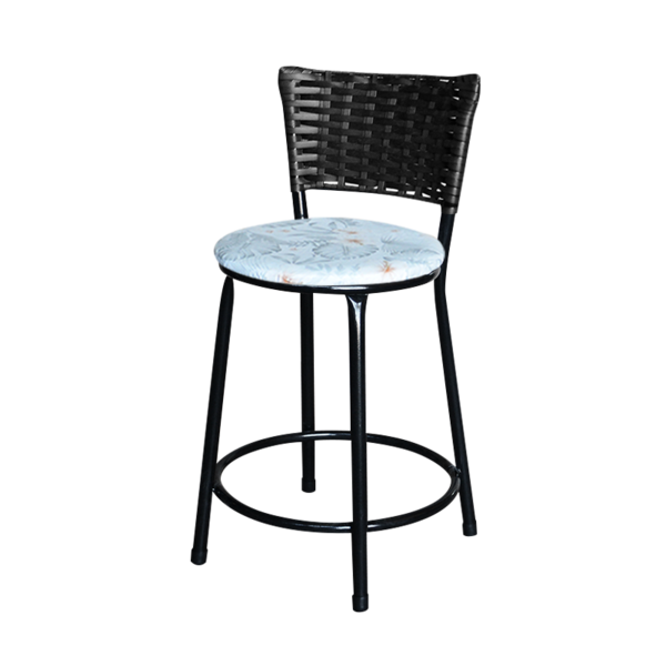 Banqueta Baixa Para Cozinha Ratan Preta Estofado Floral Flora