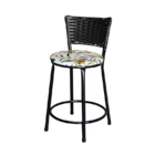 Banqueta Baixa Para Cozinha Ratan Preta Estofado Floral Flora