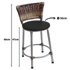 Banqueta Baixa Prata Com Encosto Junco Capuccino Assento Preto