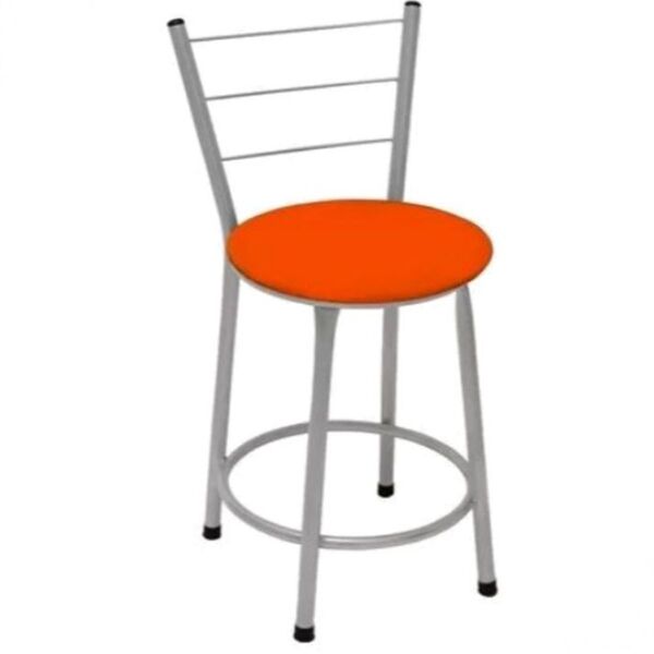 Banqueta Baixa Prata Com Encosto Para Cozinha Assento Laranja