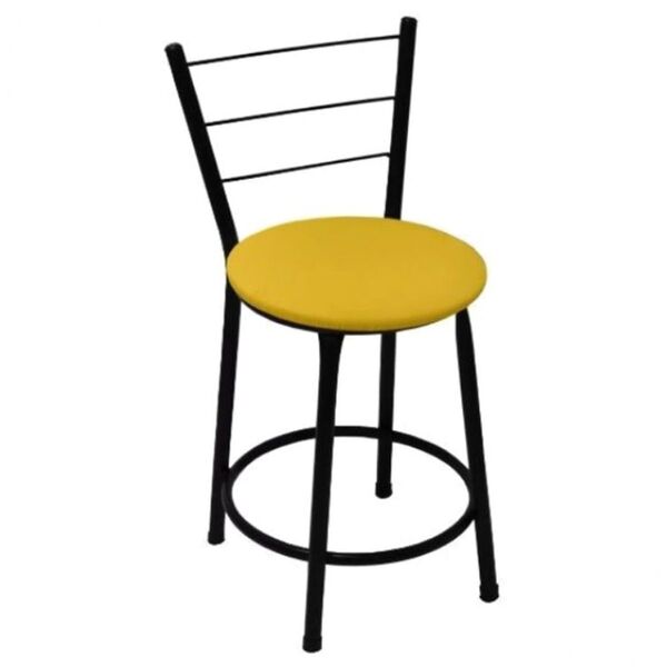 Banqueta Baixa Preta Com Encosto Para Cozinha Assento Amarelo