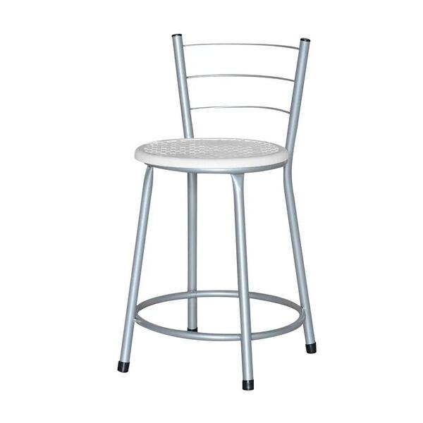 Banqueta Baixa Ratan Cinza Retro Laca Branca