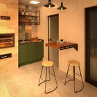 Banqueta Banco Blyn Alto Madeira Natural Metal Industrial