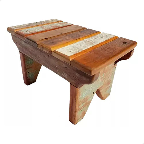 Banqueta Banco Ripado 30cm Em Madeira Maciça Pátina