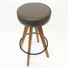 Banqueta Bar Alta Base Madeira Giratória Assento Marrom - Pol