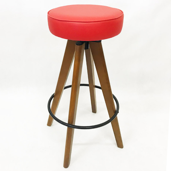 Banqueta Bar Alta Base Madeira Giratória Assento Vermelho - P