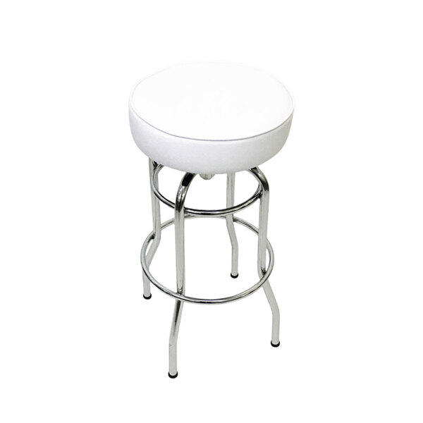 Banqueta Bar Média Altura 65cm Cromada Assento Branco Giratór