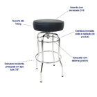 Banqueta Bar Média Altura 65cm Cromada Assento Preto Giratóri