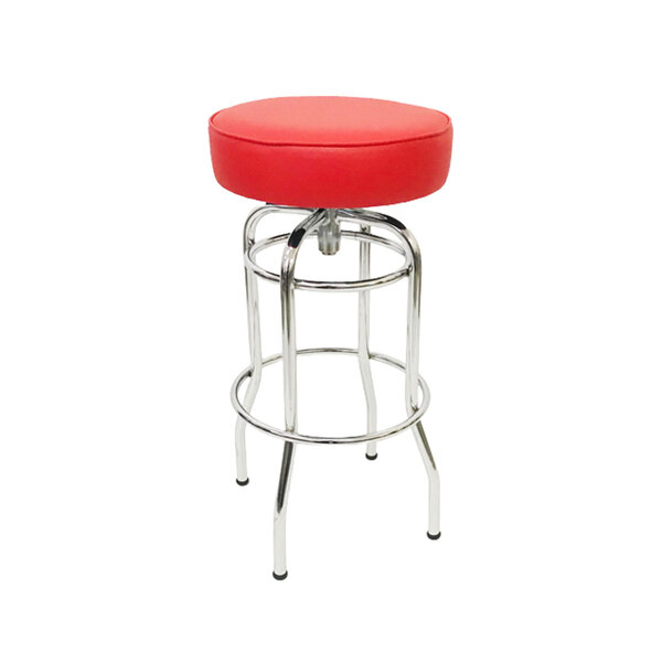 Banqueta Bar Média Altura 65cm Cromada Assento Vermelho Girat