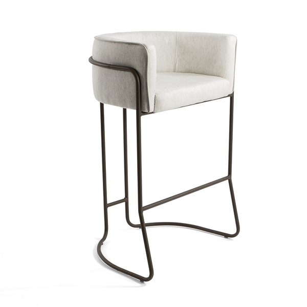 Banqueta Betina Linho Creme A-48 Base Fixa De Aço Choco - D'r