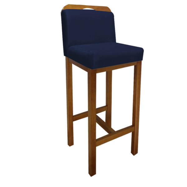 Banqueta Bia Veludinho Azul Marinho Com Aplique E Base Castan