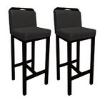 Banqueta Bia Veludinho Cinza Com Aplique E Base Preta