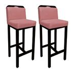 Banqueta Bia Veludinho Rosê Com Aplique E Base Preta